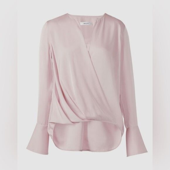 Milly Women Elysa Silk Surplice Blouse Size S Pink Old Money Romantic Modest - Picture 1 of 15